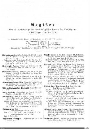 Register Kammer der Standesherren 1901-1904