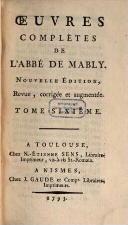 Oeuvres Complètes De L'Abbé De Mably, 6. Ce Volume contient: Observations sur les Romains