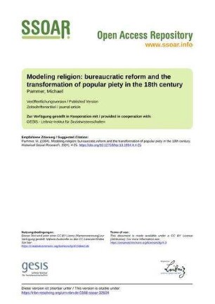 Modeling religion: bureaucratic reform and the transformation of popular piety in the 18th century