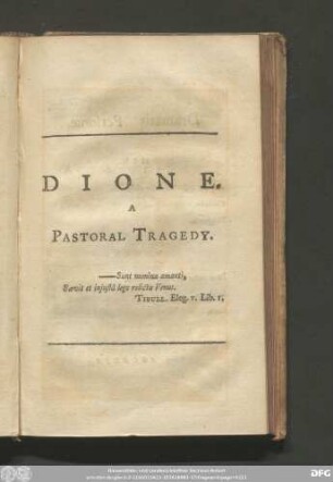 Dione A Pastoral Tragedy.