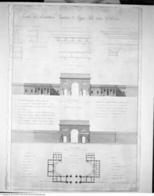 Stadttor einer nicht befestigten Stadt, Grundriss, 2 Aufrisse, Details