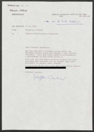 Brief an Marie Louise Zarmanian, 13.12.1994