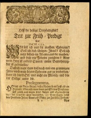 Text zur Früh-Predigt aus Hos. XI. v..8. 9.