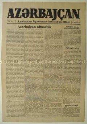 Wochenzeitung der antisowjetischen aserbaidjanischen Kollaborateure "Azerbajcan"