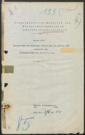 1921/22: Bericht über das Schuljahr von Ostern ... bis Ostern ... - 1921/22