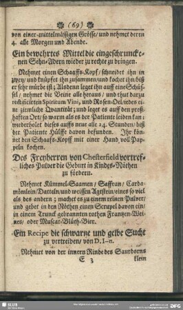 Des Freyherren von Chesterfield vortreffliches Pulver die Geburt in Kindes-Nöthen zu fördern