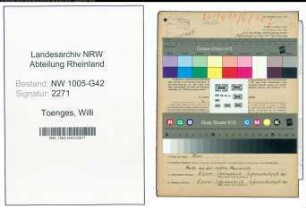 Entnazifizierung Willi Toenges , geb. 31.07.1912 (Maler)