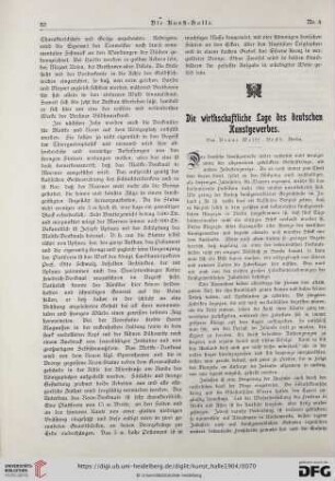 9: Die wirthschaftliche Lage des deutschen Kunstgewerbes