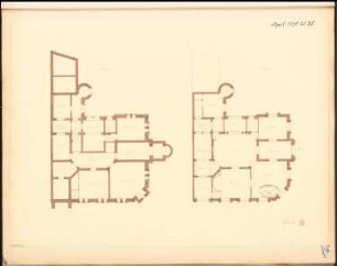 Villa, Gera Monatskonkurrenz April 1878: Grundriss Keller, Obergeschoss