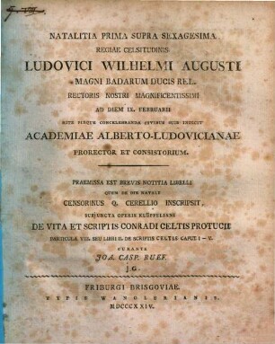 De vita et scriptis Conradi Celtis Protucci : opus posthumum B. Engelberti Klüpfelii O. S. A.. 8/11