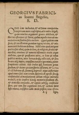 Georgius Fabricius Ioanni Stigelio, S. D.