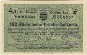 3 Reichsmark / 12 Reichsmark - 1/10 Los, 4. Klasse