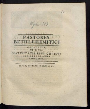 Pastores Bethlehemitici Meditatio Ad Sacra Nativitatis Jesu Christi Pie Celebranda Proposita