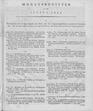 Monatsregister vom Juli 1826