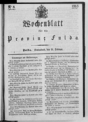 Nr. 8, Ausgabe vom 21. Februar 1863