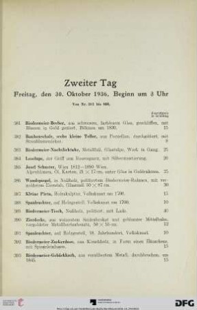 Zweiter Tag: Freitag, den 30. Oktober 1936, Beginn um 3 Uhr (Nr. 381-800)