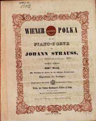 Wiener Kreuzer-Polka : für d. Piano-Forte ; 220. tes Werk