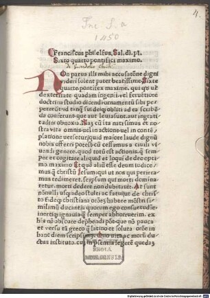 De sacerdotio salvatoris nostri Jesu Christi oratio : Rom, 1476.03.01