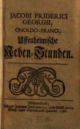 Uffenheimische Nebenstunden, 1. 1740/49