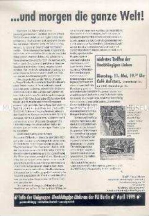 Propagandaflugblatt der Unabhängigen Linken der Freien Universität Berlin gegen den Kosovo-Krieg