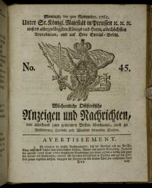 No. 45. Montags, den 9ten November, 1761.
