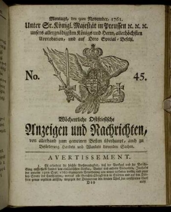 No. 45. Montags, den 9ten November, 1761.