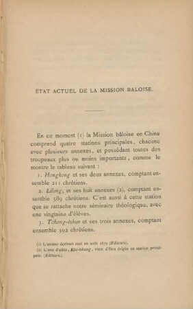 État actuel de la mission Baloise