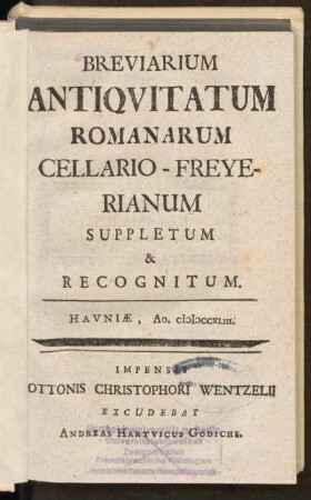 Breviarium Antiqvitatum Romanarum Cellario-Freyerianum