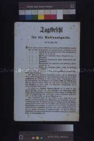 Bekanntmachung: Tagesbefehl für die Nationalgarde vom Oberkommandanten der Nationalgarde Hoyos; Wien, 22. März 1848