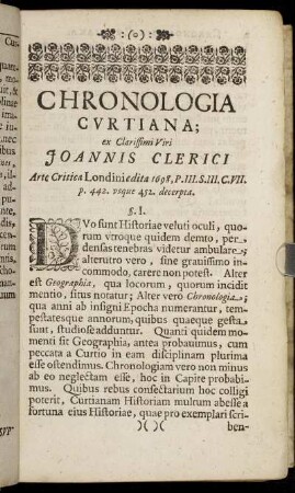 Chronologia Curtiana; ex Clarissimi Viri Joannis Clerici.