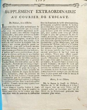 Supplément Extraordinare Au Courier De L'Escaout : De Malines, le 11 Octobre ...