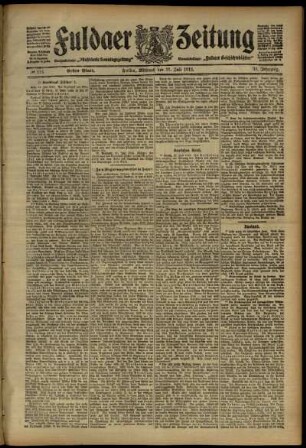 Erste Ausgabe vom Mittwoch, den 31. Juli 1912.