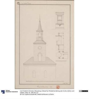 Strausberg. Entwurf zur Wiederherstellung der Kirche. Aufriss und Details