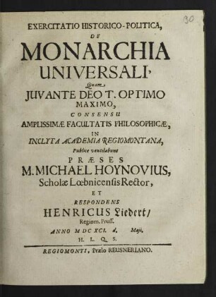 Exercitatio Historico-Politica, De Monarchia Universali