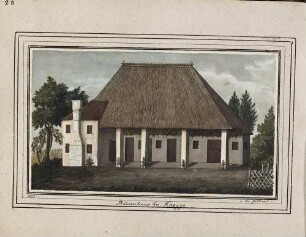'Bauernhaus bei Kazago, v. Br(uder) Gotthart' Aquarell