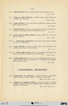 Tapisseries anciennes (Nr. 169-179)