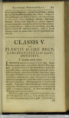 Classis V. De Plantis Flore Regulari Pentapetalo Gaudentibus