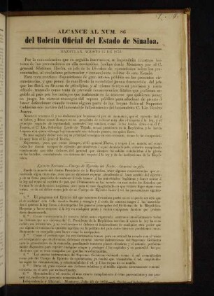 Alcance al Num. 86 del Boletin Oficial del Estado de Sinaloa.