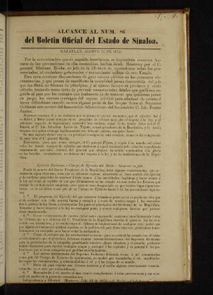 Alcance al Num. 86 del Boletin Oficial del Estado de Sinaloa.