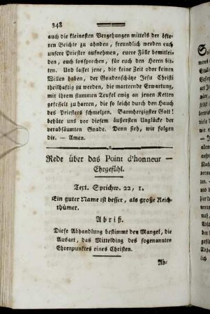 Rede über das Point d´honneur - Ehrgefühl.