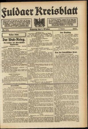 Erste Ausgabe vom Samstag, den 02. Oktober 1915.