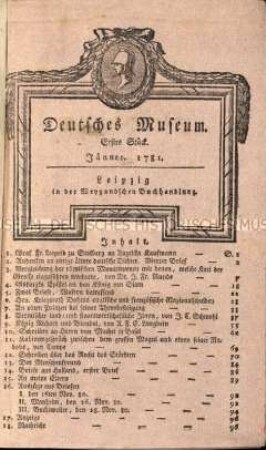 Deutsches Museum. 1. Band. 1.-6. Stück (Januar-Juni) 1781