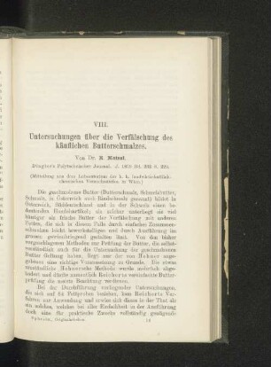 VIII. Untersuchungen über die Verfälschung des käuflichen Butterschmalzes.