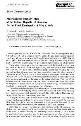 Macroseismic intensity map of the Federal Republic of Germany for the Friuli earthquake of may 6, 1976