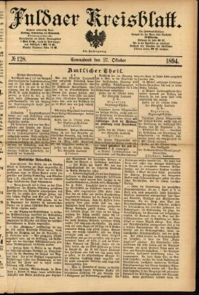 Erste Ausgabe vom Samstag, den 27. Oktober 1894.