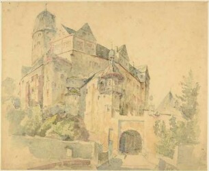 Das Schloss Rochsburg (Lunzenau-Rochsburg) in Sachsen mit dem Eingangstor von Nordosten