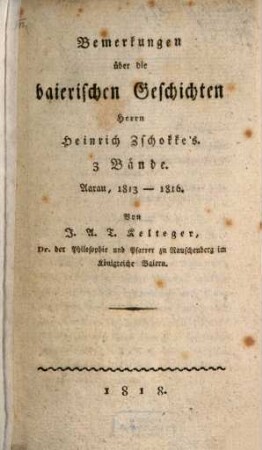 Bemerkungen über die baierischen Geschichten Heinrich Zschokkes