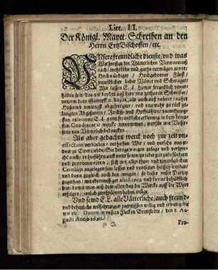 Litt. II. Der Königl. Maytt. Schreiben an den Herrn ErtzBischoffen/ etc.