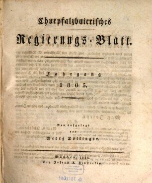 Churpfalzbaierisches Regierungsblatt. 1805