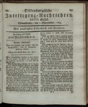 XXXVI. Stück. Sonnabends: den 3. September, 1785.